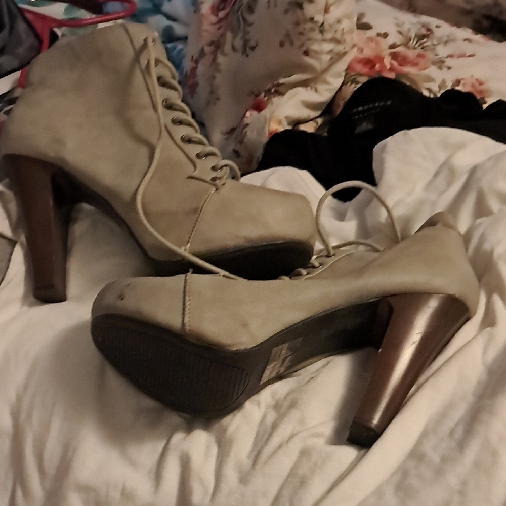 Elegant Cream High Heel Ankle Boots